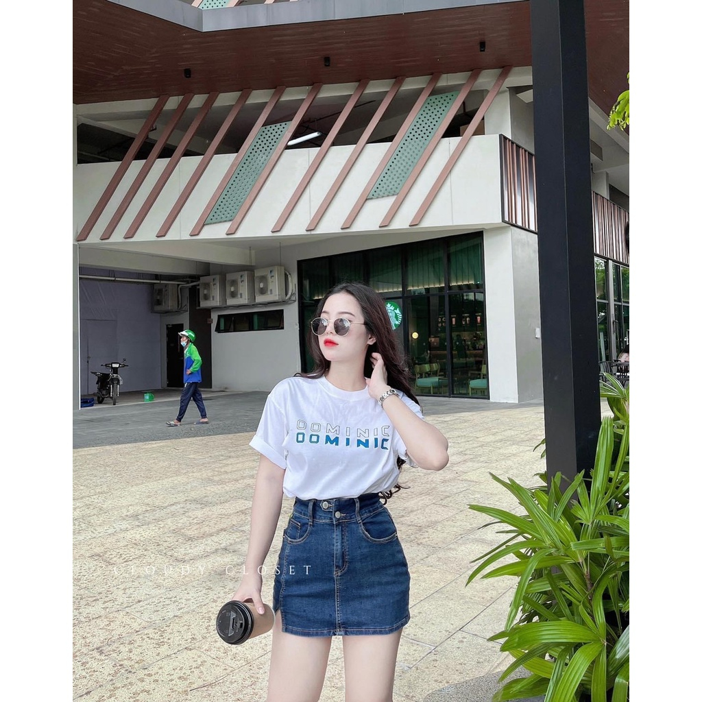 Set Chân Váy Bò Denim Có Lót Trong Và Áo Phông Trắng Lisa Boutique Tôn Dáng Xinh Xắn Chất Jean Dày Dặn Dễ Phối Đồ CV98