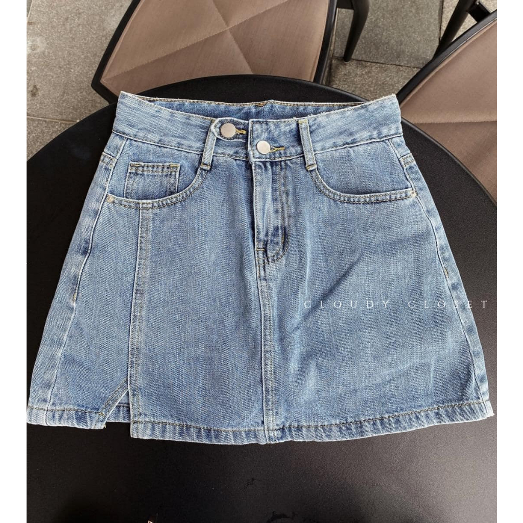 Set Chân Váy Bò Denim Có Lót Trong Và Áo Phông Trắng Lisa Boutique Tôn Dáng Xinh Xắn Chất Jean Dày Dặn Dễ Phối Đồ CV98