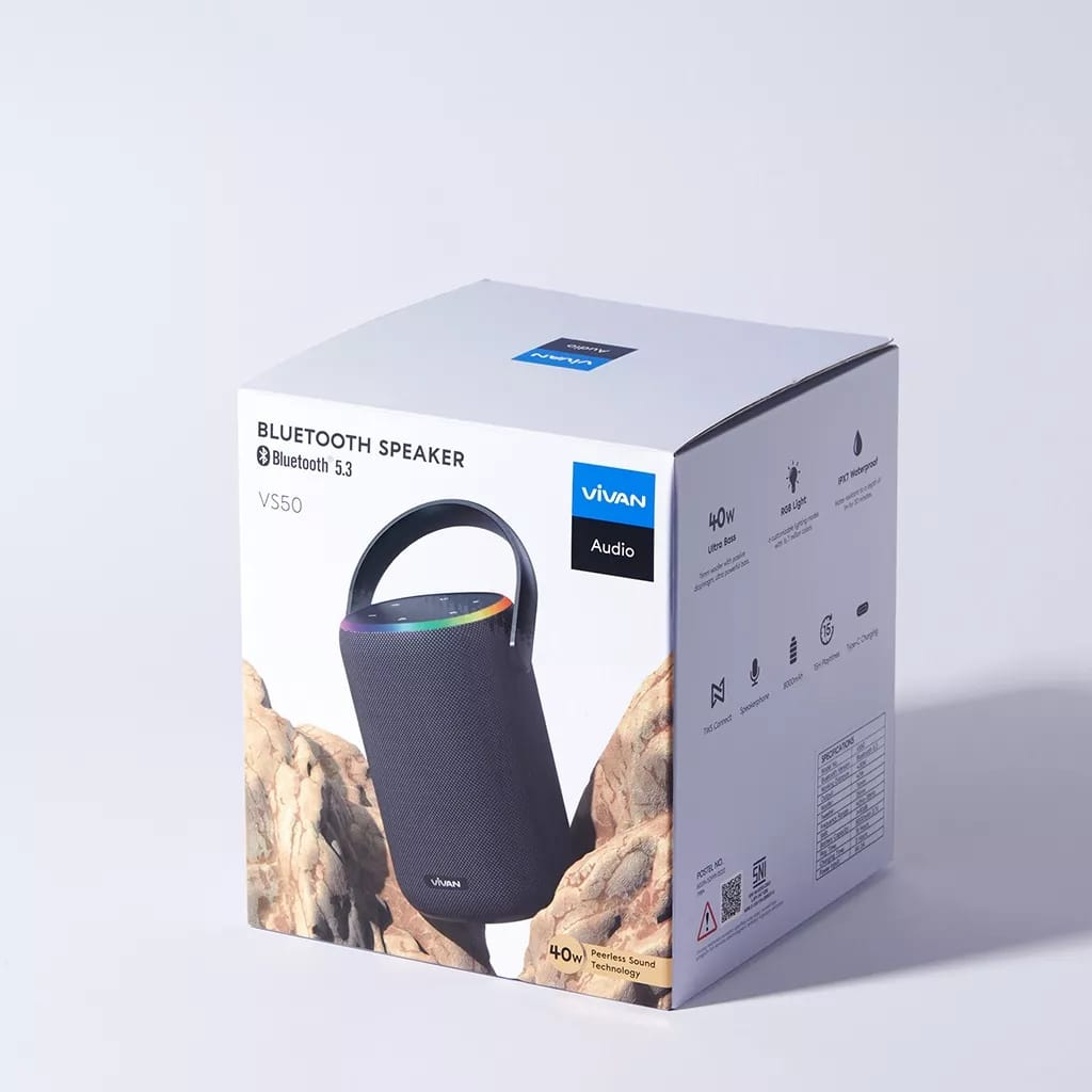Loa Bluetooth 5.3 âm pass mạnh mẽ VIVAN VS50 Hi-Fi Công Suất 40W - Chống Nước IPX7