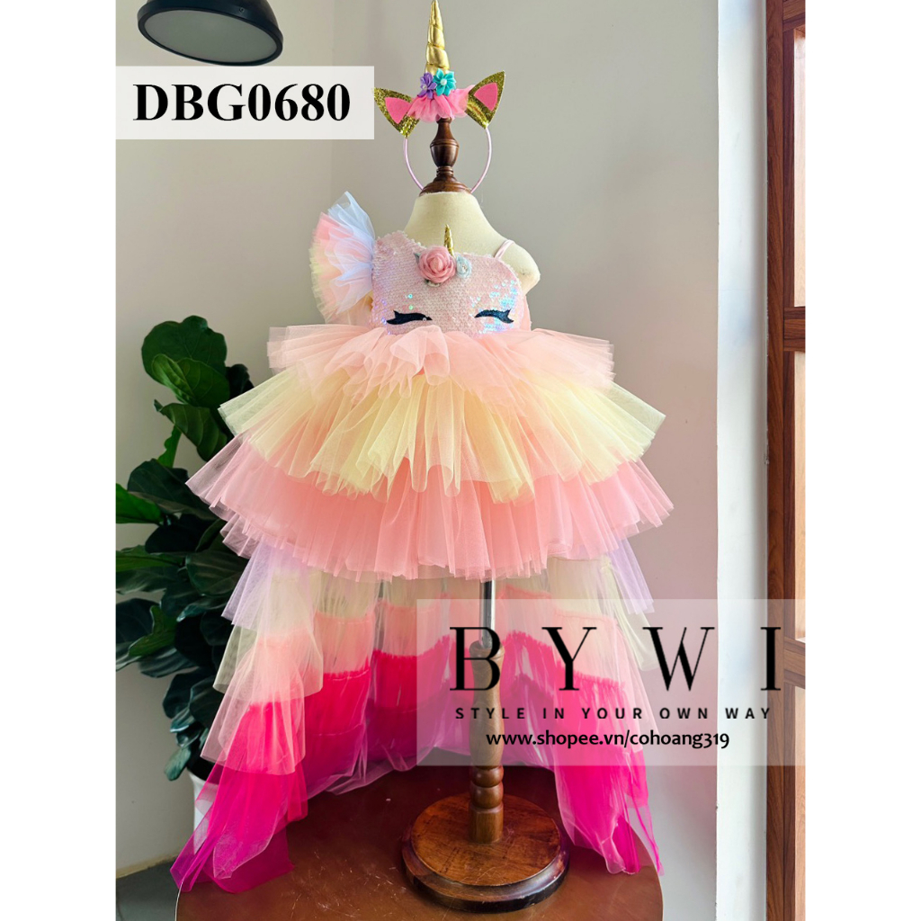 VÁY ĐẦM CÔNG CHÚA THIẾT KẾ CHO BÉ GÁI BYWI MẪU COSPLAY PONY LỆCH VAI CÓ ĐUÔI DBG0656