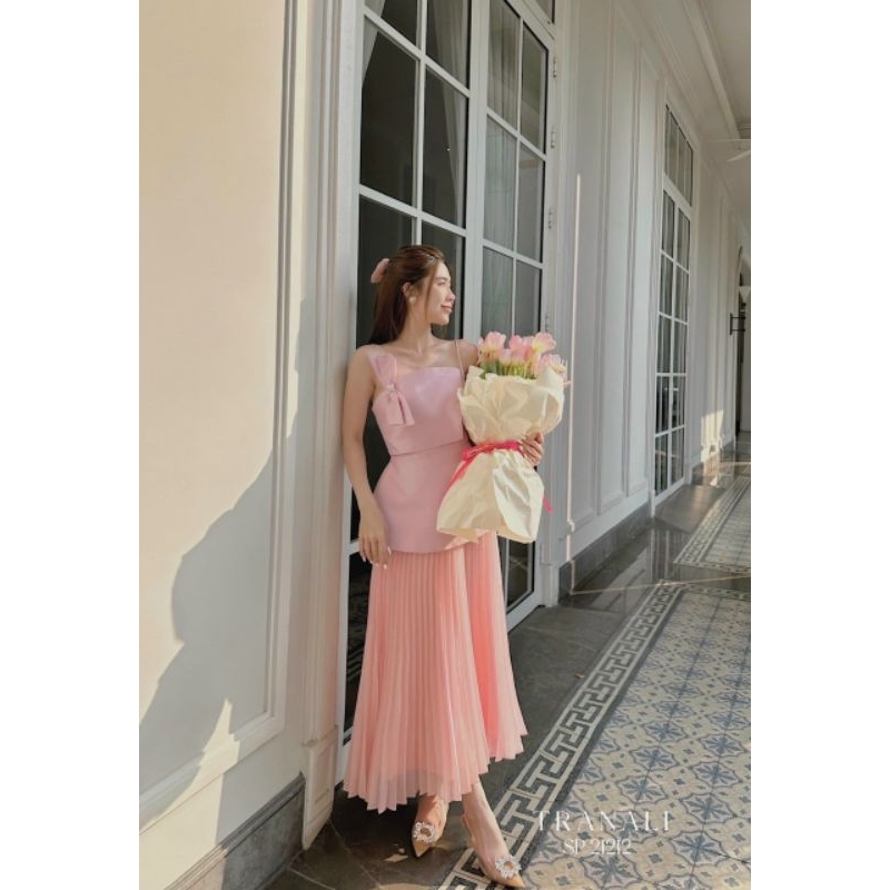 Sét bộ áo 2 dây hạo tiết nơ vai sang chảnh cực xinh mix chân váy voan đám cưới dập ly trẻ trung đi chơi, dự tiệc 181