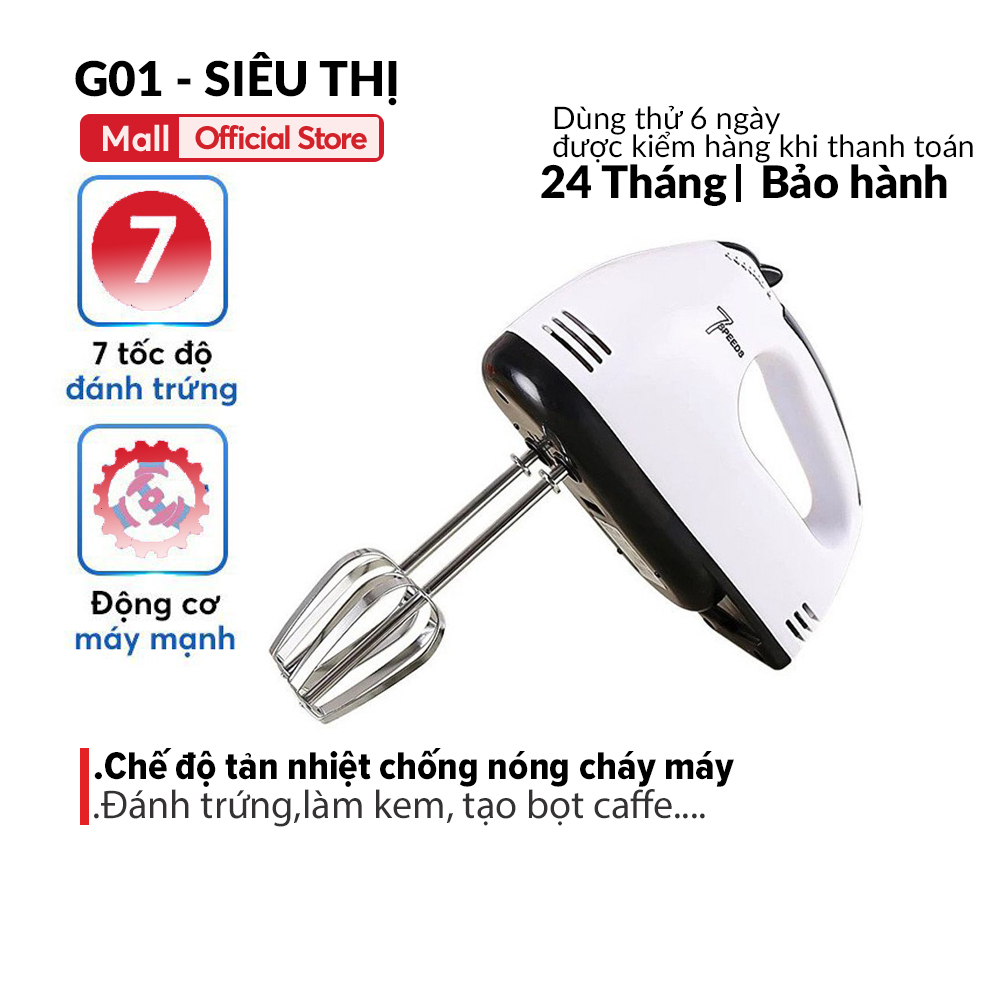 Máy đánh trứng kem bơ cầm tay 7 tốc độ, làm bánh G01