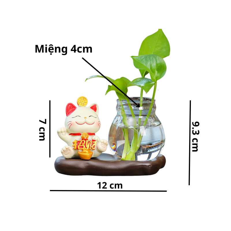 Bình thủy sinh kèm tượng mèo thần tài :Tài lộc, bình an,may mắn - Biểu cảm đáng yêu - bàn làm việc, bàn học - Quà tặng