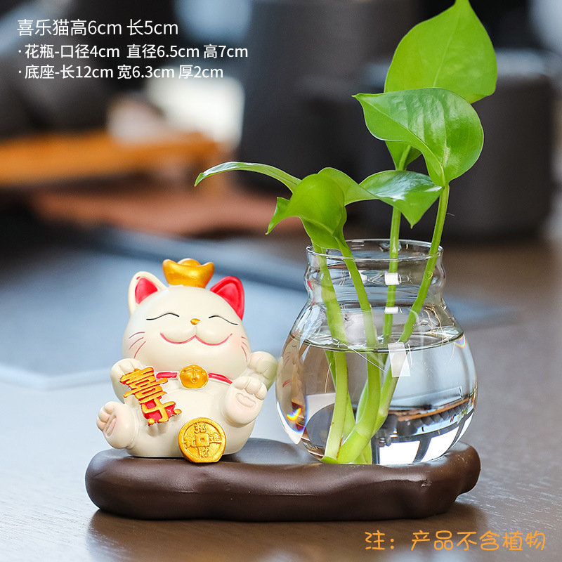 Bình thủy sinh kèm tượng mèo thần tài :Tài lộc, bình an,may mắn - Biểu cảm đáng yêu - bàn làm việc, bàn học - Quà tặng
