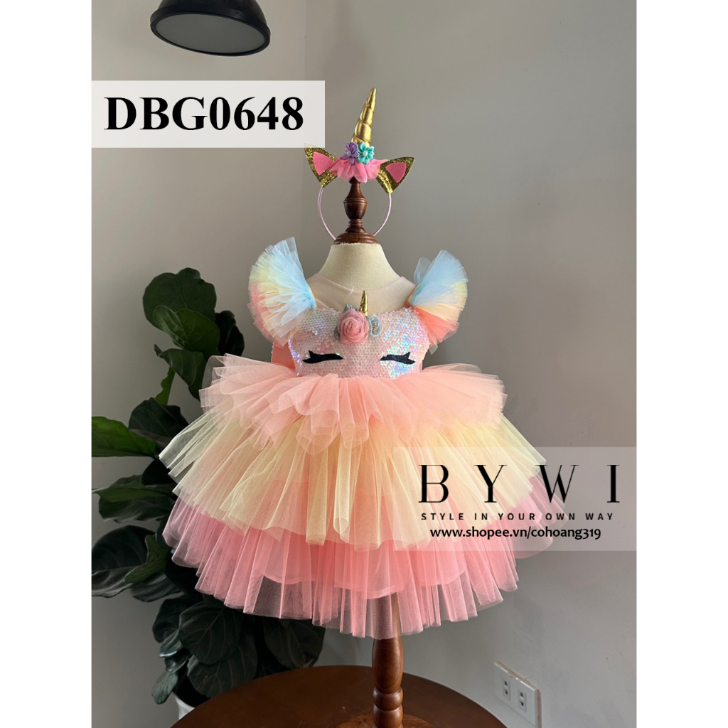 VÁY ĐẦM CÔNG CHÚA THIẾT KẾ CHO BÉ GÁI BYWI MẪU PONY FORM NGẮN DBG0648