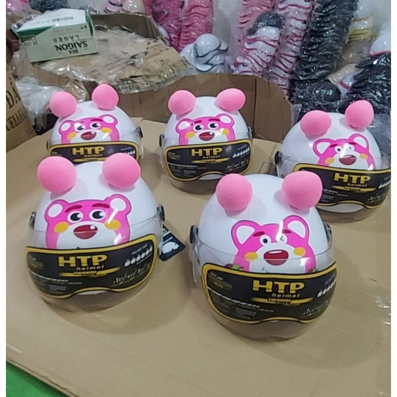 Nón bảo hiểm gấu dâu trẻ em có kính