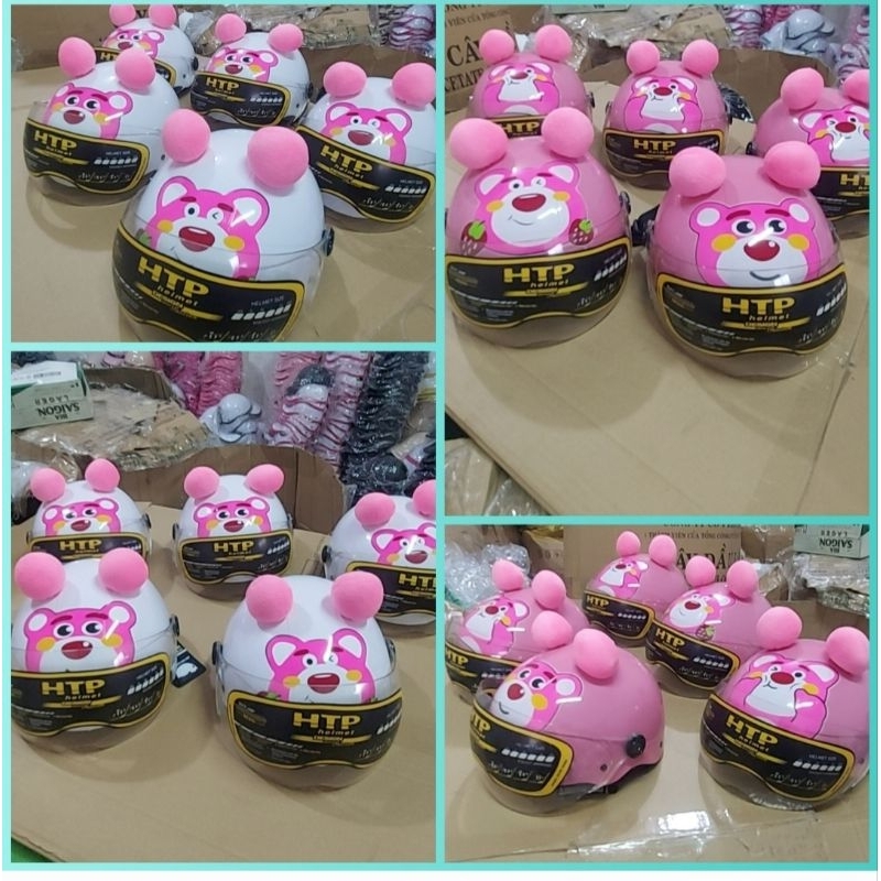 Nón bảo hiểm gấu dâu trẻ em có kính