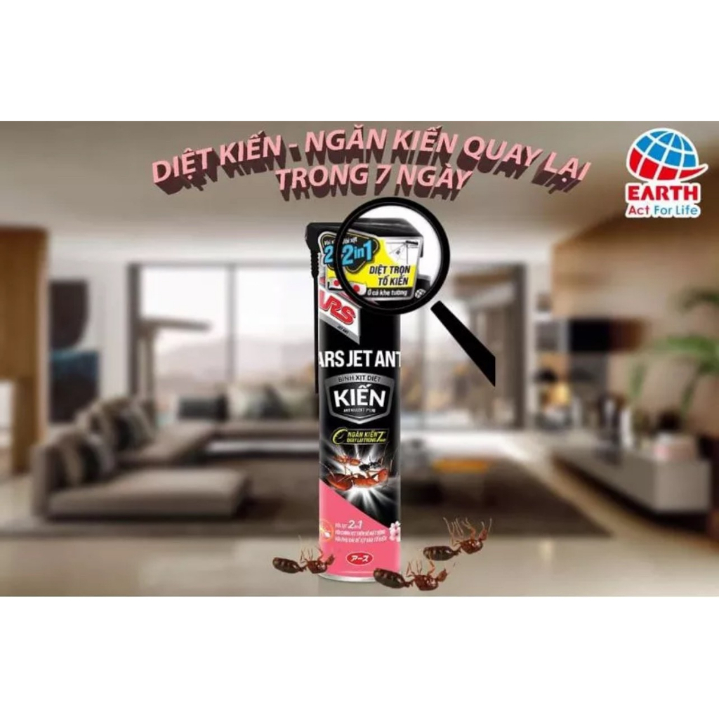 Bình xịt diệt Kiến ARS Jet Ant Hương Hoa Anh Đào 500ml Ngăn kiến quay trở lại diệt tận ổ kiến vòi xịt nhỏ tận ổ