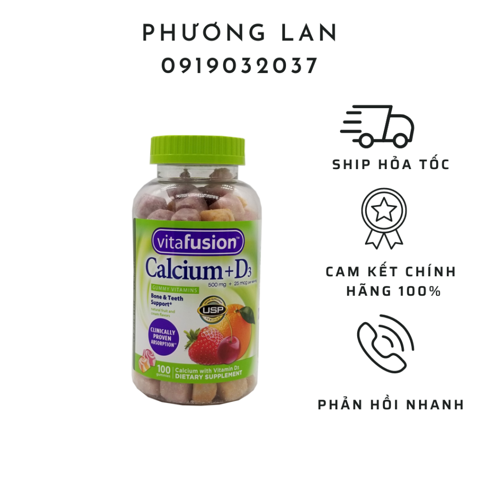 KẸO DẺO CANXI + D3 của Vitafusion Calcium 500mg Gummy của Mỹ