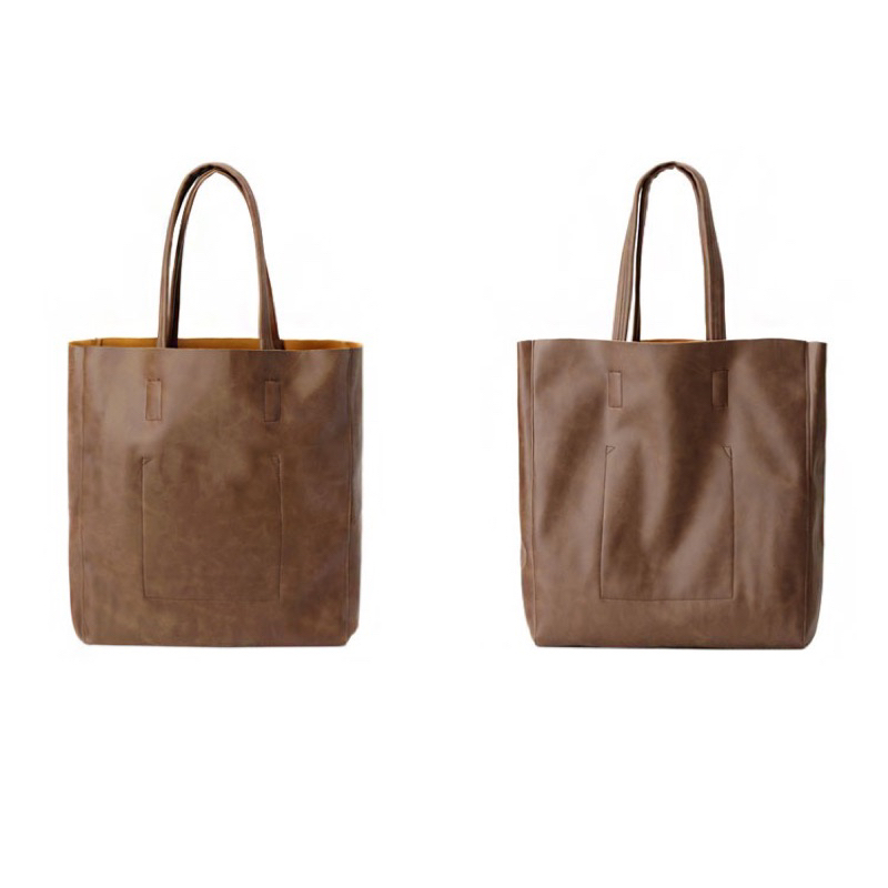 TÚI TOTE NAM CỠ LỚN NÂU VÀ XÁM - PHONG CÁCH HÀN QUỐC - VỪA LAP 15.6 INCHES - TÚI DA - HỌC SINH/ SINH VIÊN