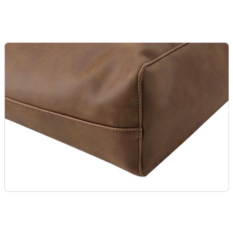 TÚI TOTE NAM CỠ LỚN NÂU VÀ XÁM - PHONG CÁCH HÀN QUỐC - VỪA LAP 15.6 INCHES - TÚI DA - HỌC SINH/ SINH VIÊN