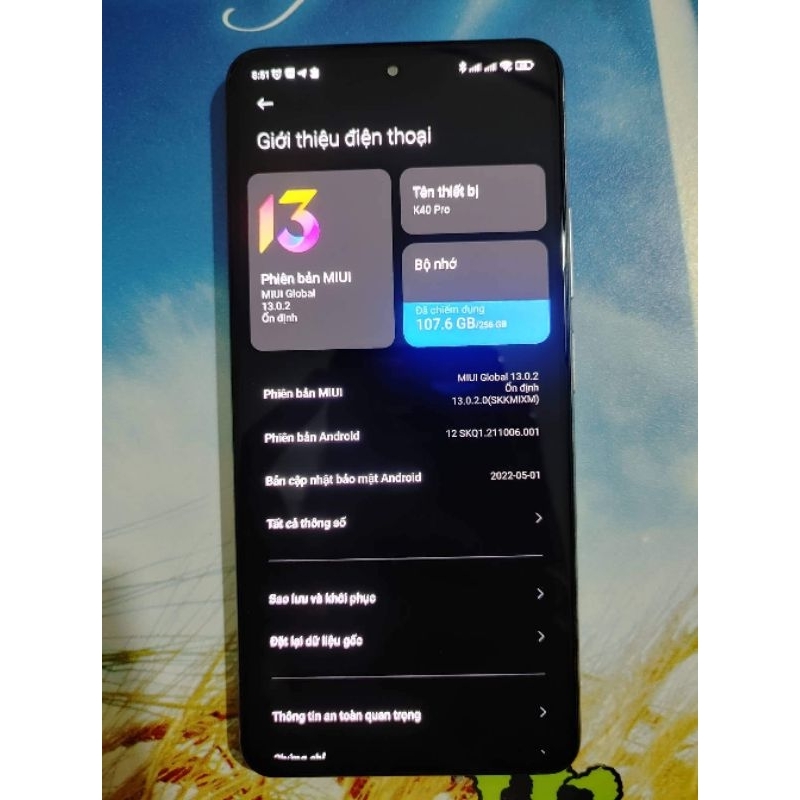 Điện thoại k40 Pro snap888 ram 8/256gb