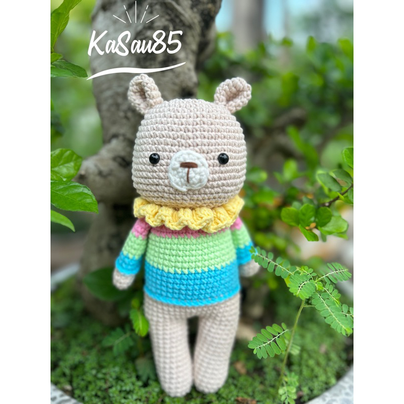 Gấu cầu vồng nhồi bông móc len - Crochet rainbow teddy