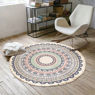 Thảm vintage tròn thổ cẩm trang trí nhà cửa 90cm, decor phòng, homestay, studio chất liệu dày dặn