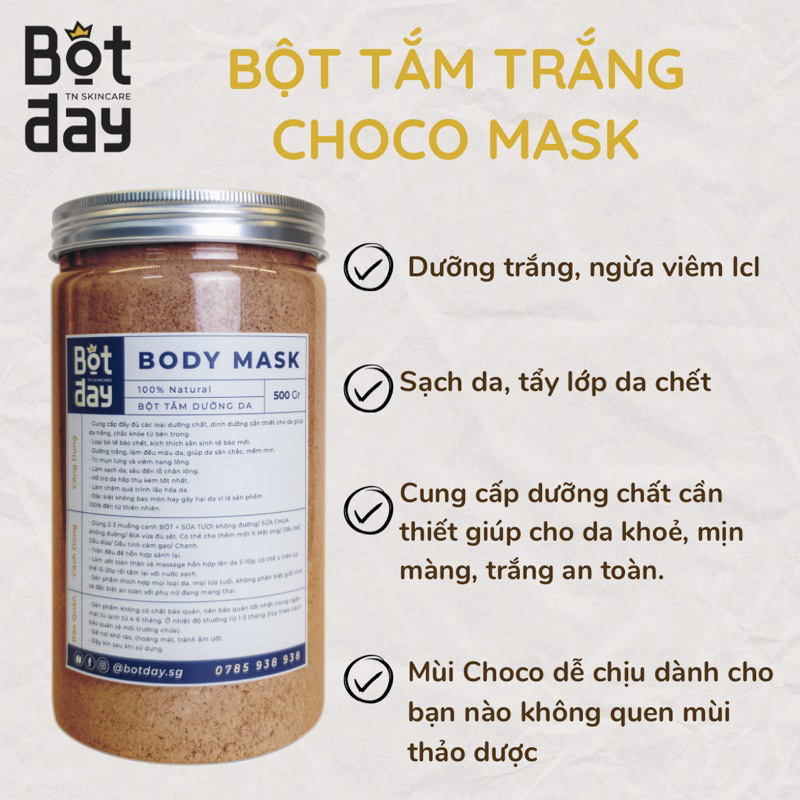 Bột Tắm Dưỡng Trắng Da CHOCO BODY MASK Handmade