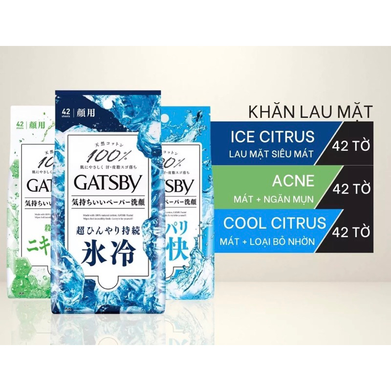 Khăn Ướt Lau Mặt GATSBY 42 Tờ