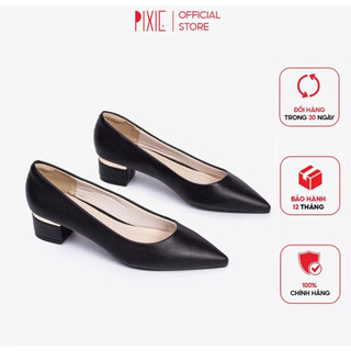 Giày Cao Gót Pixie  3cm Gót Vuông Ốp Kim Loại Mũi Nhọn X546