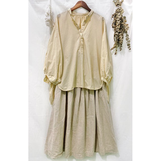 Set sơ mi xô + chân váy xoè vintage 2 hand