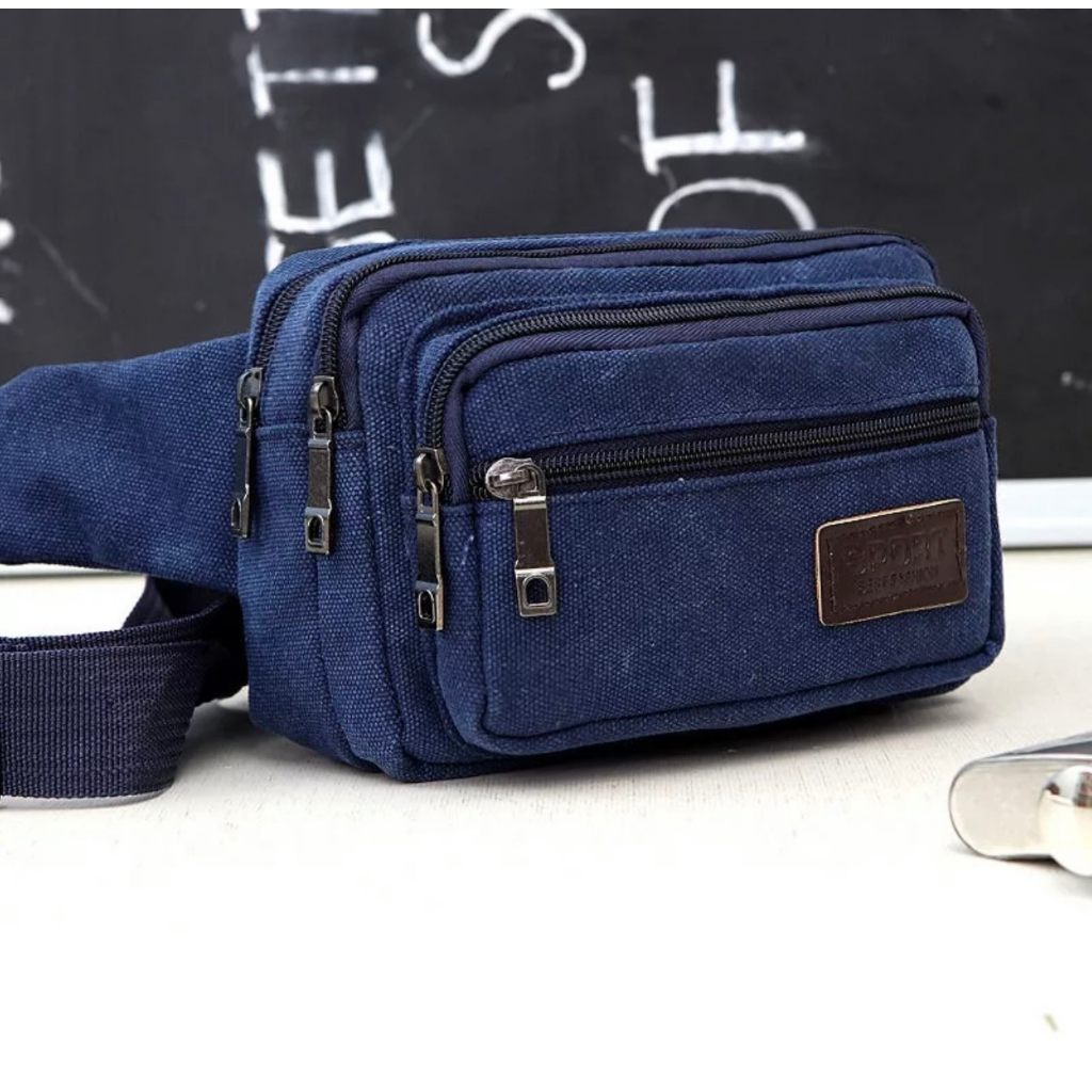 Túi bao tử đeo chéo, đeo thắt lưng vải canvas 4 ngăn thời trang nam T68 21x13x10cm