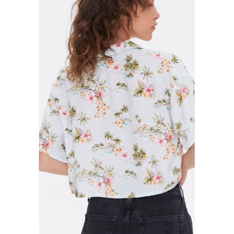 Áo sơmi hoạ tiết hoa lá siêu mát F21 tqxk