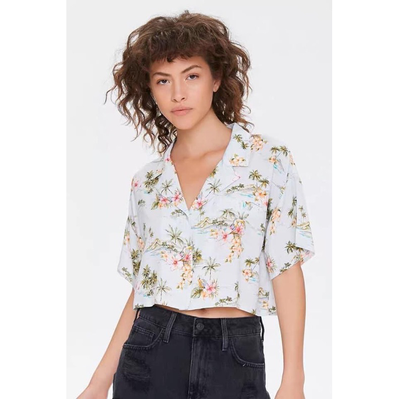 Áo sơmi hoạ tiết hoa lá siêu mát F21 tqxk