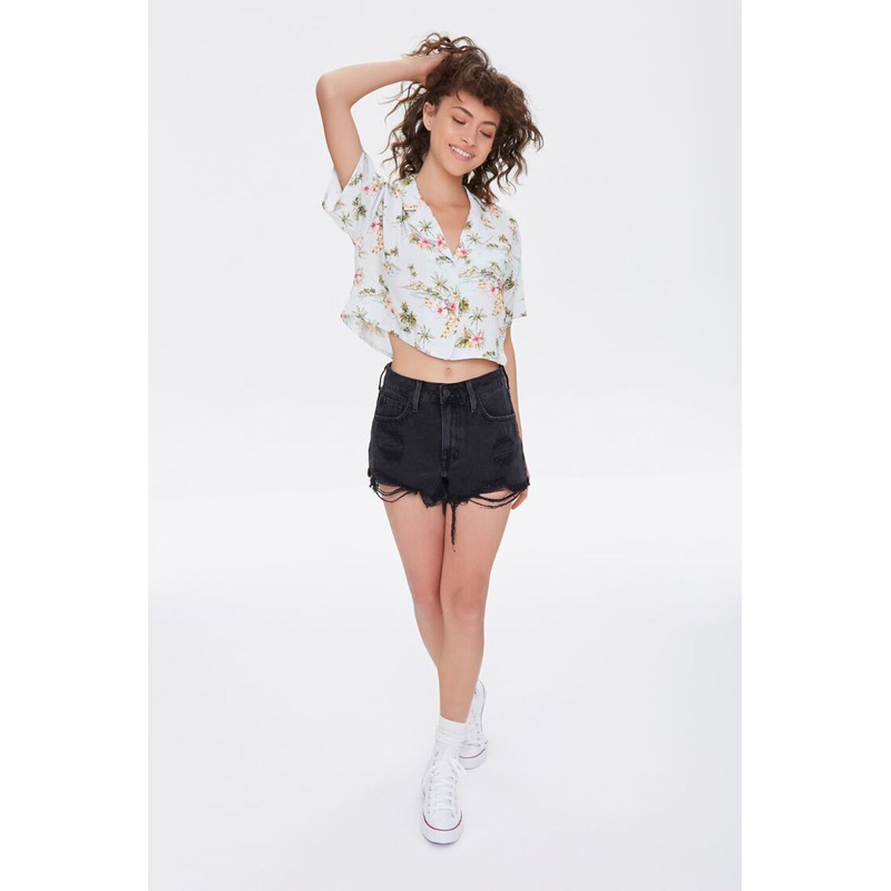 Áo sơmi hoạ tiết hoa lá siêu mát F21 tqxk