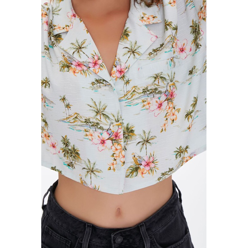 Áo sơmi hoạ tiết hoa lá siêu mát F21 tqxk