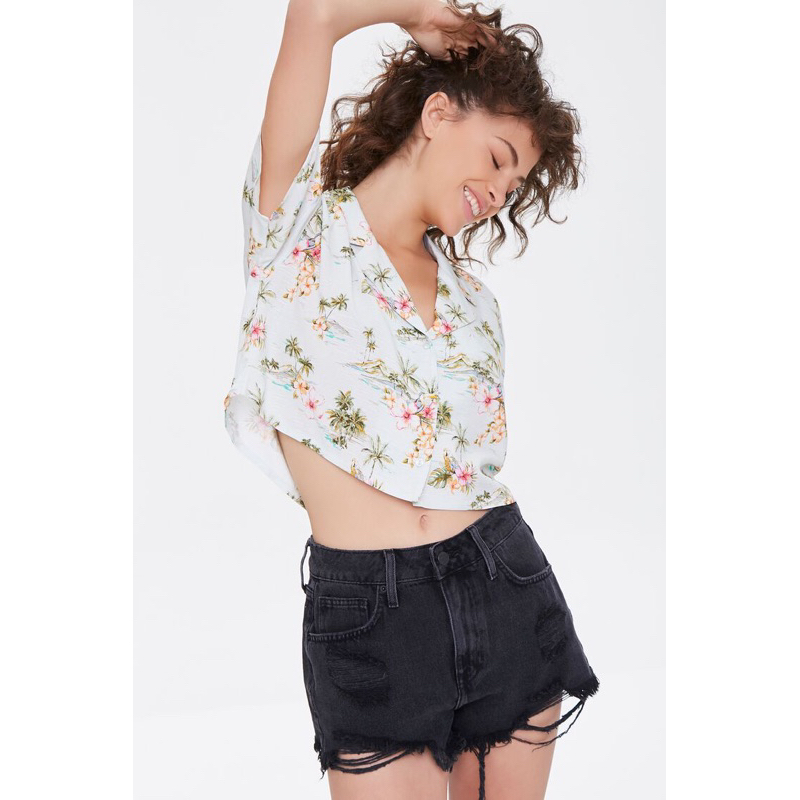 Áo sơmi hoạ tiết hoa lá siêu mát F21 tqxk