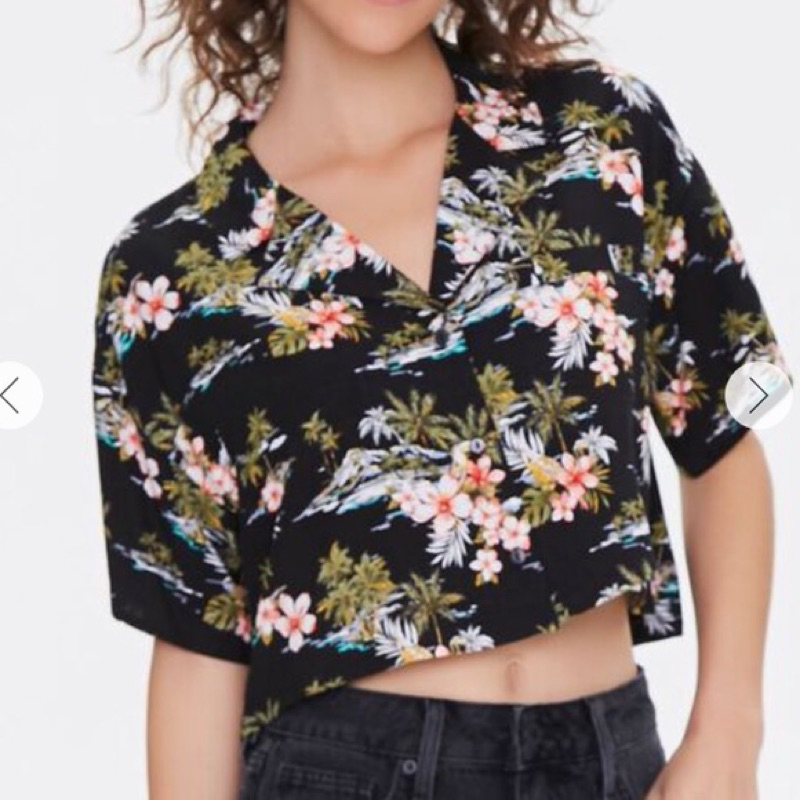 Áo sơmi hoạ tiết hoa lá siêu mát F21 tqxk