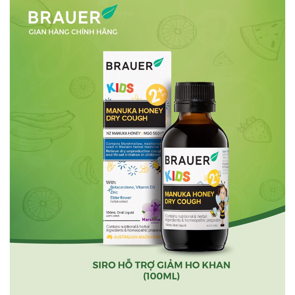 Siro BRAUER Giảm Ho Khan cho trẻ 2 tuổi Manuka Honey Dry Cough (100ml)