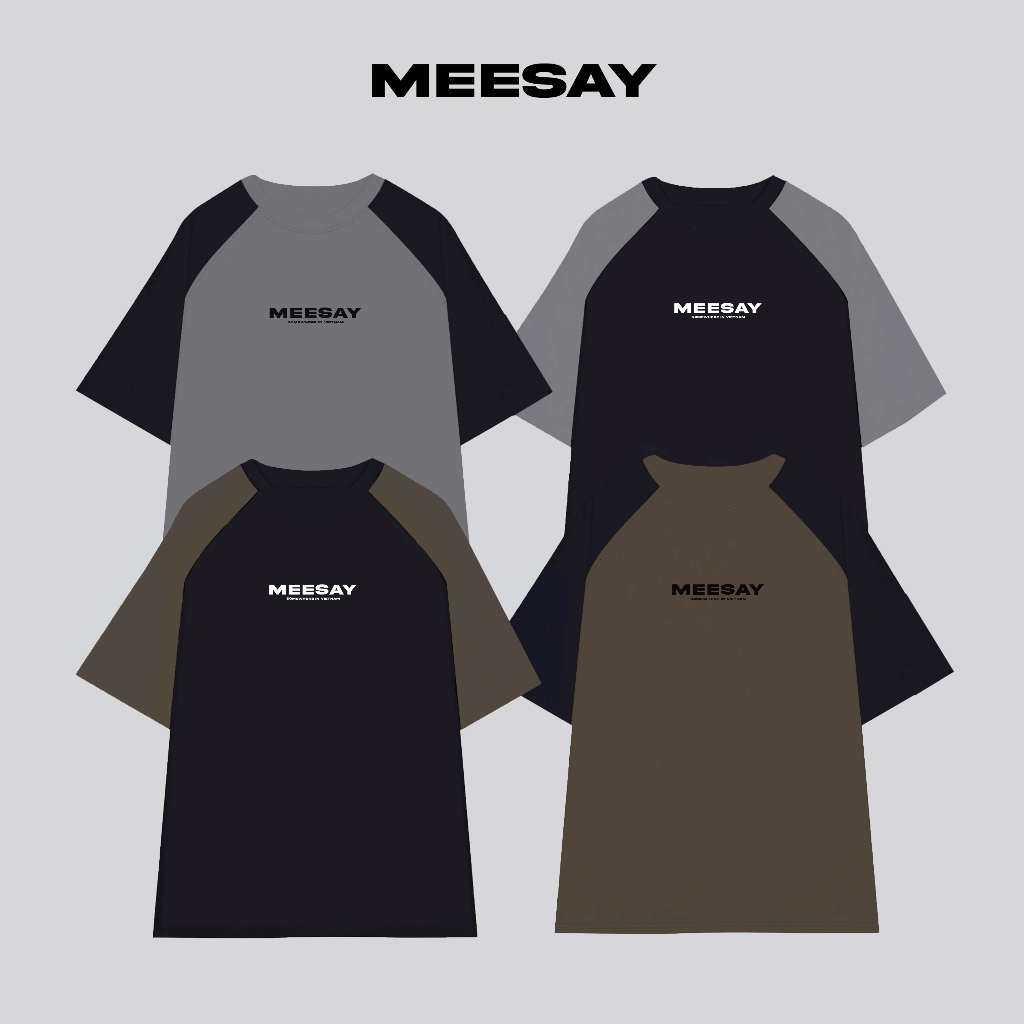 Áo raglan logo basic form rộng nâu đen unisex Meesay vải cotton cao cấp co giãn, dày dặn