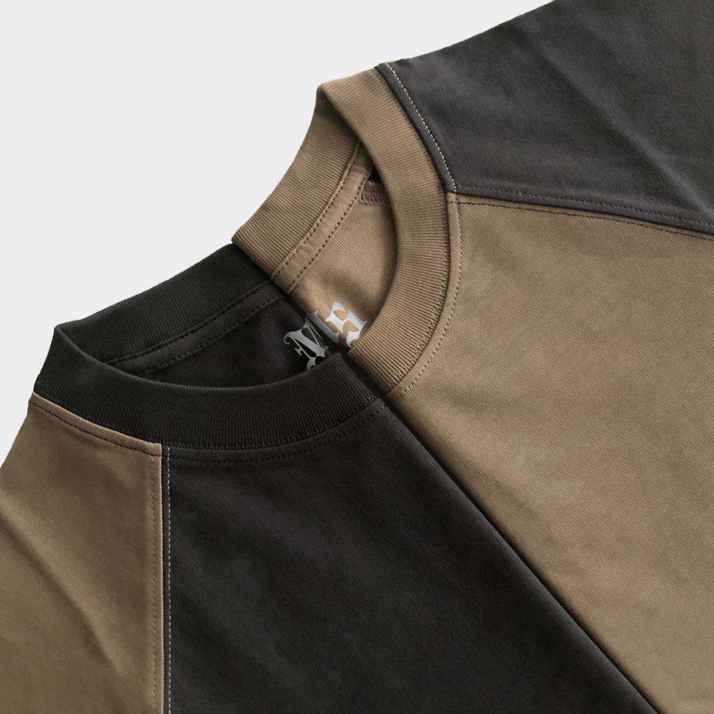 Áo raglan logo basic form rộng nâu đen unisex Meesay vải cotton cao cấp co giãn, dày dặn