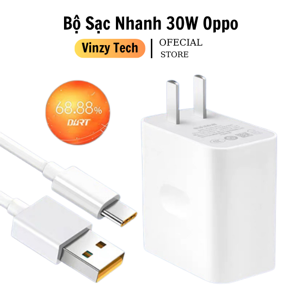 Sạc nhanh Vooc 30W kèm dây sạc Type C - Bảo hành lỗi 1 đổi 1 trong 6 tháng Vinzy Tech