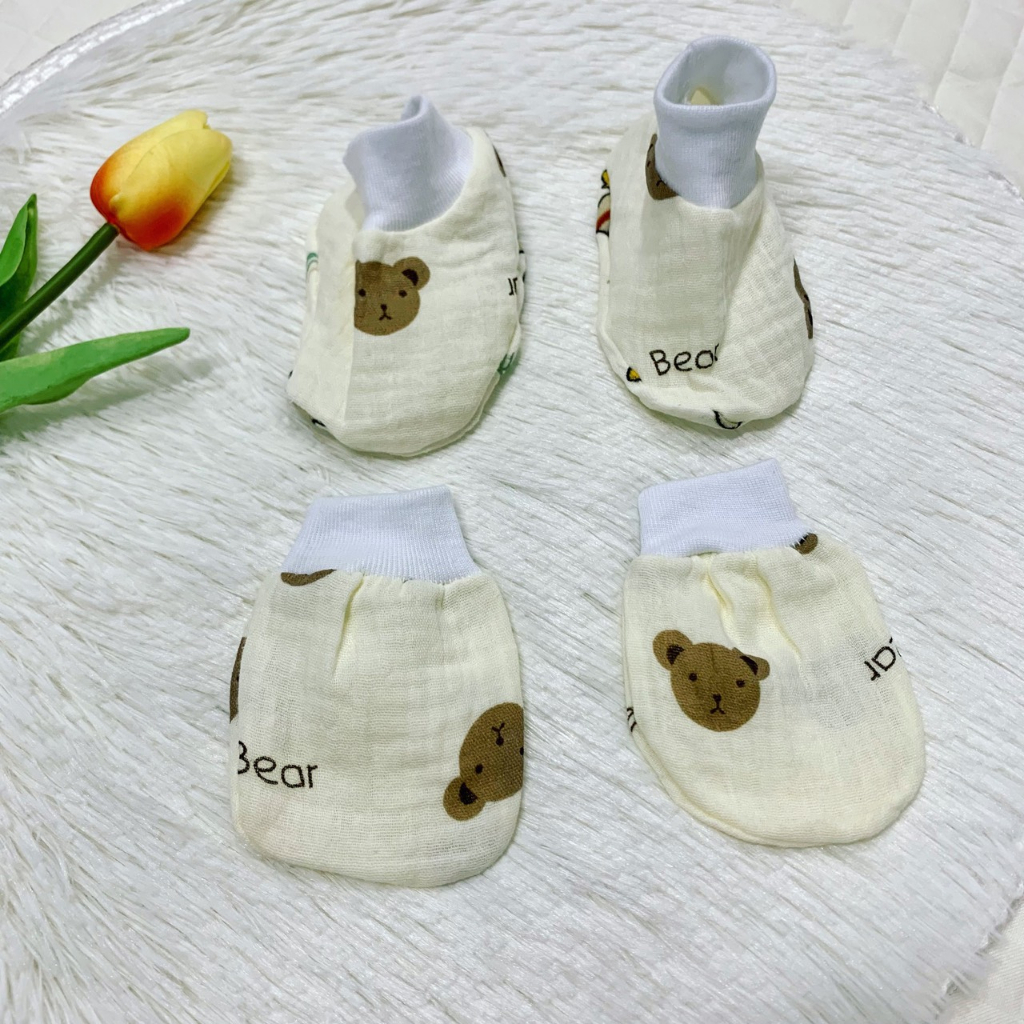 Set bao chân tay cho bé vải xô Muslin cao cấp