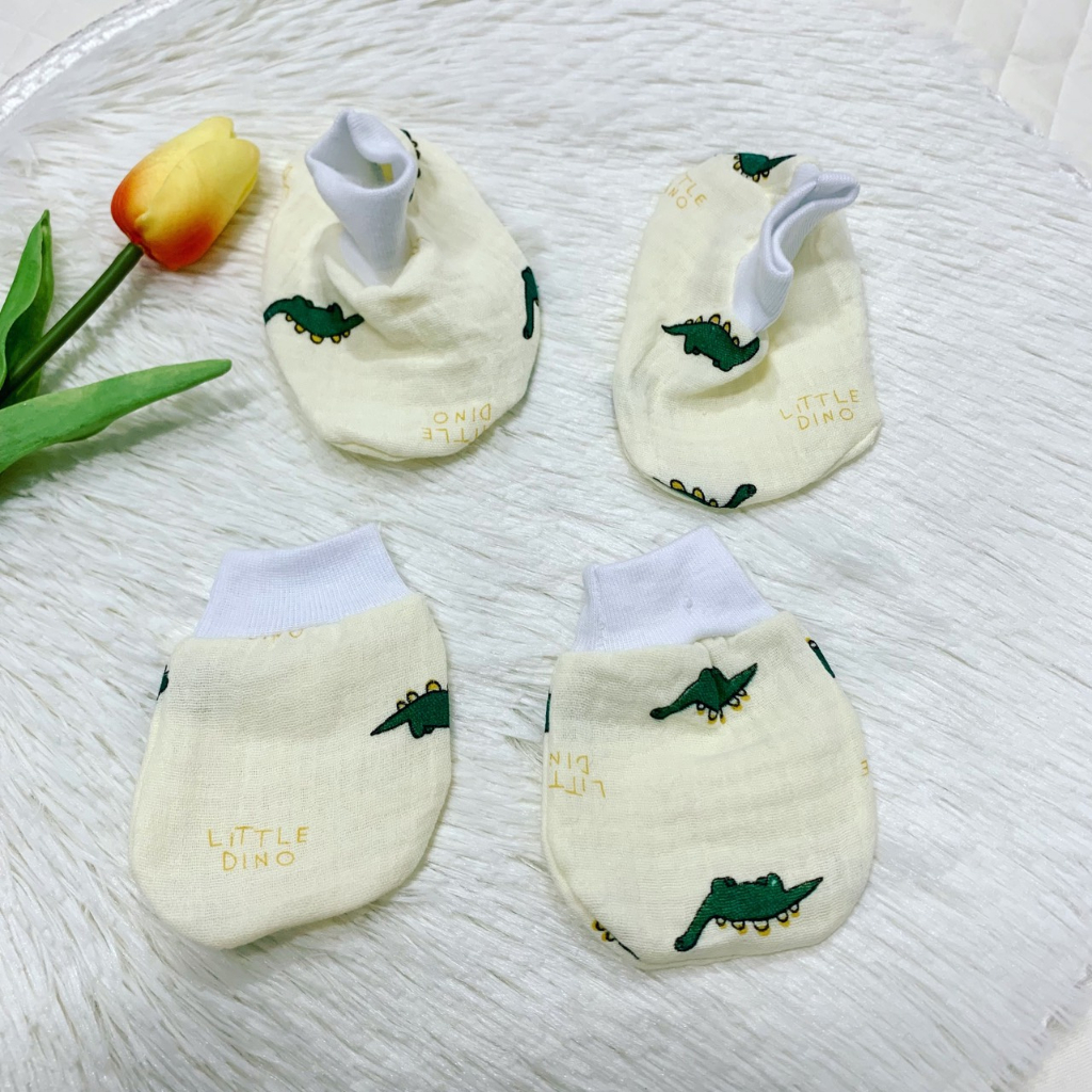 Set bao chân tay cho bé vải xô Muslin cao cấp