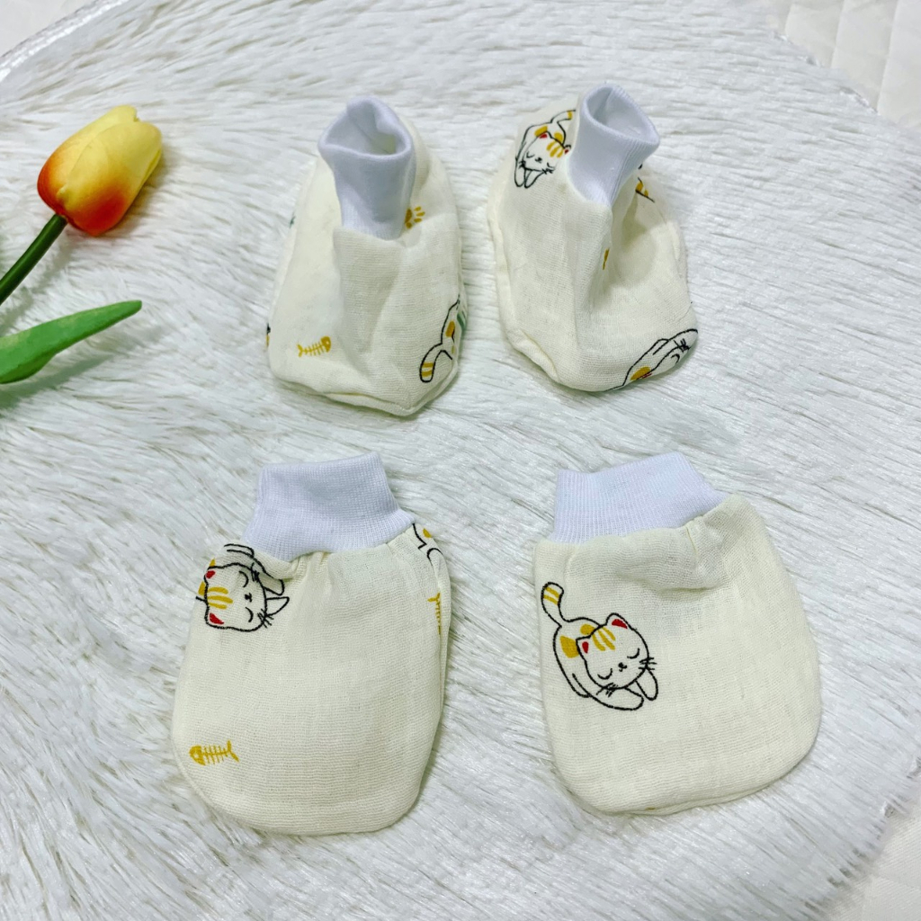Set bao chân tay cho bé vải xô Muslin cao cấp