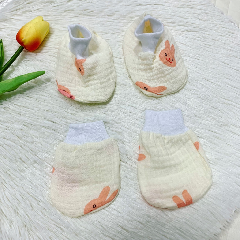 Set bao chân tay cho bé vải xô Muslin cao cấp