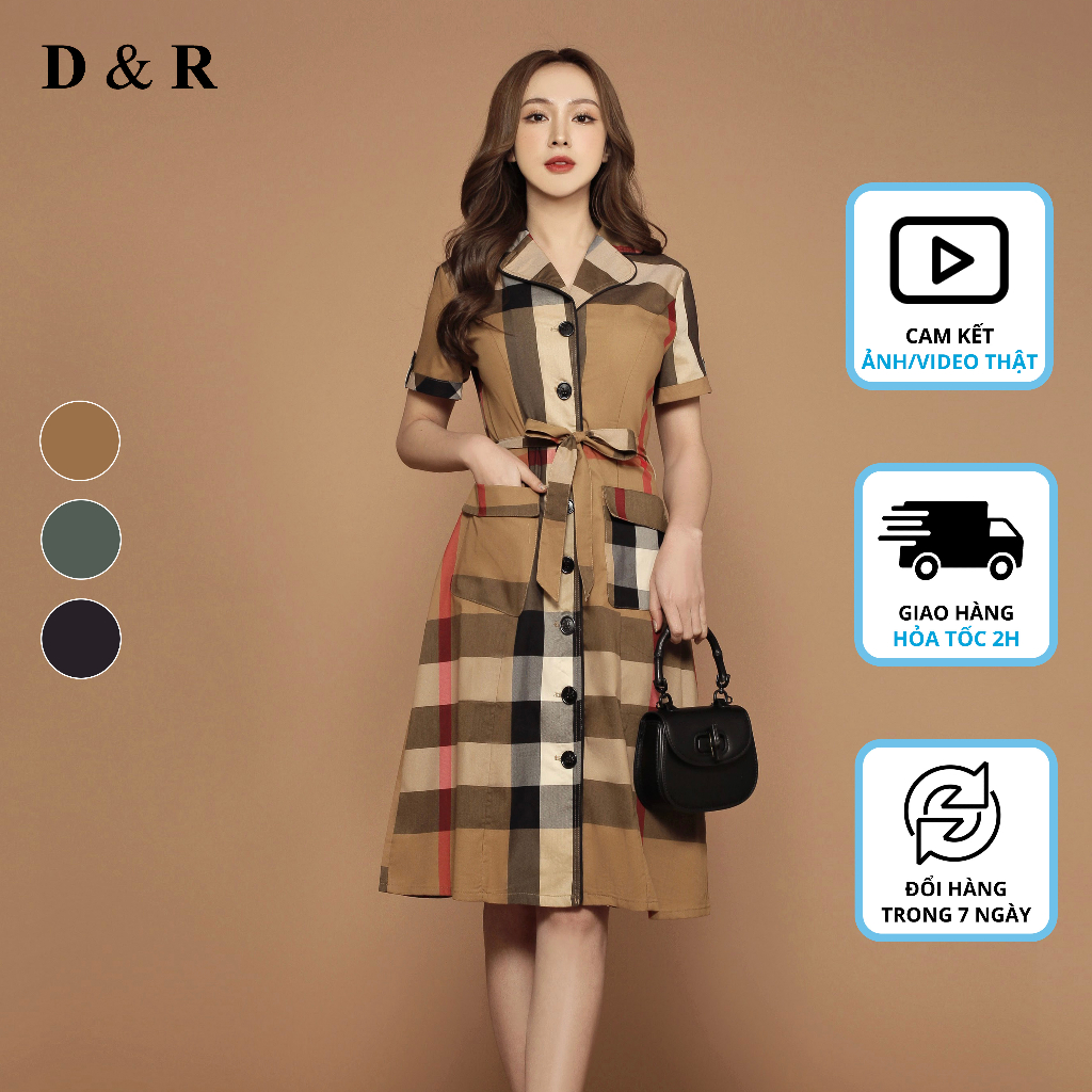 Đầm sơ mi dự tiệc BBR kèm belt Quảng Châu cao cấp D&R Fashion D275