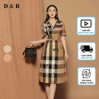 Đầm dự tiệc BBR kèm belt họa tiết Quảng Châu cao cấp D&R Fashion D274