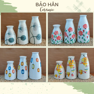 Bộ 3 Lọ Hoa Mini Sake, Bình Hoa Decor Bàn Làm Việc, Phòng Khách, Bệ Cửa Sổ, Gốm Sứ Bát Tràng