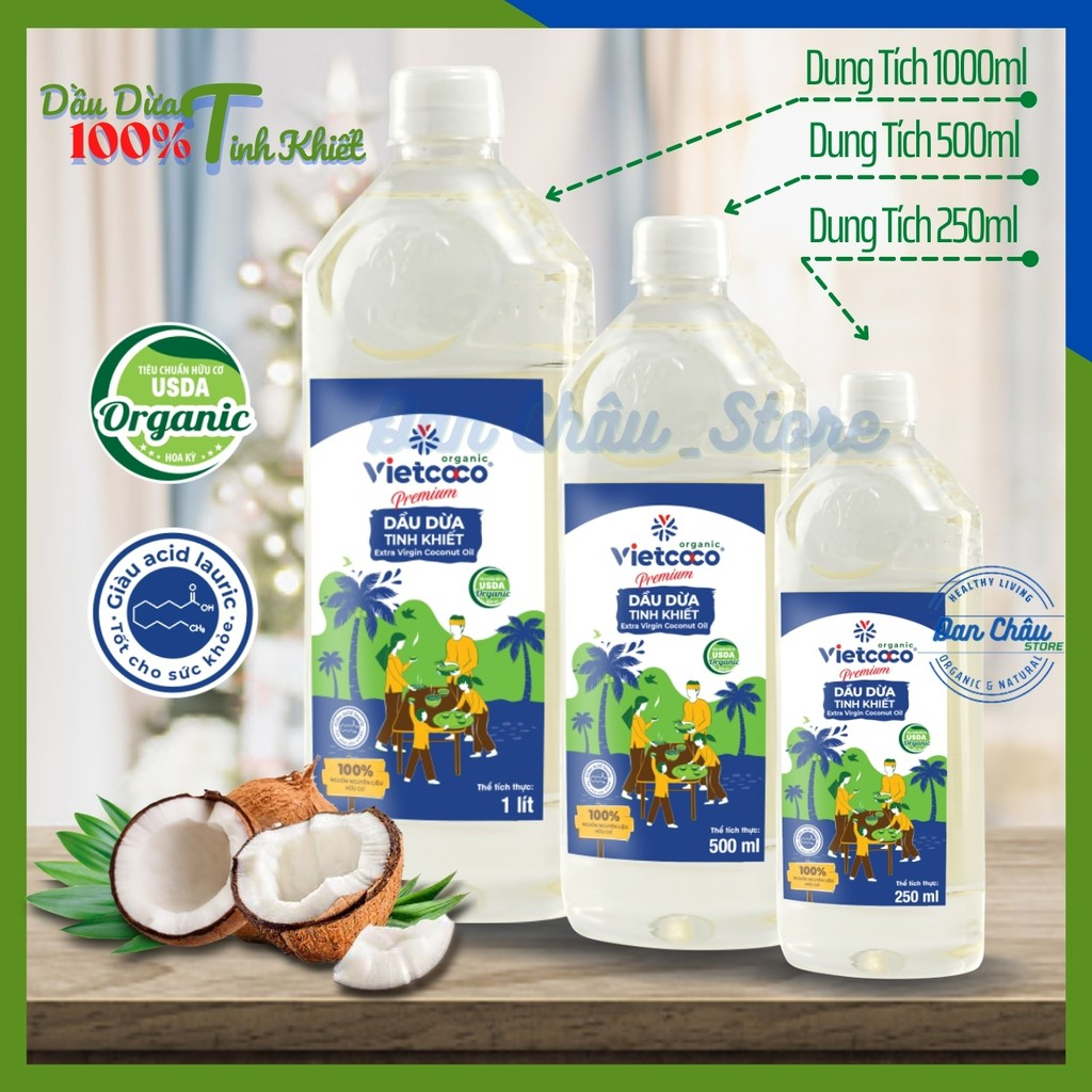 Dầu Dừa Organic 1lit - Vietcoco ( MẪU MỚI) dưỡng da dưỡng tóc