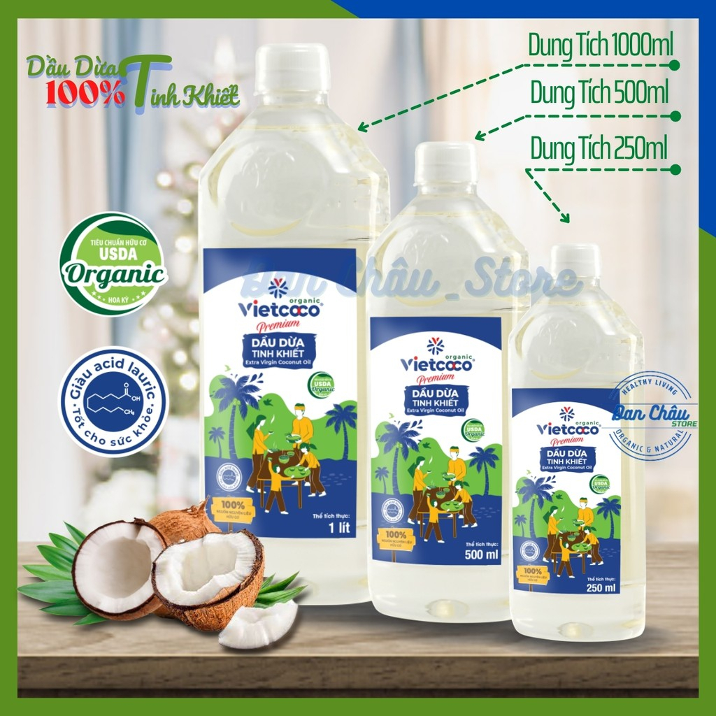 Dầu Dừa Organic 1lit - Vietcoco  dưỡng da dưỡng tóc