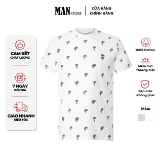 Áo thun nam tay ngắn cổ tròn in logo cá sấu, áo thun nam basic trơn vải cotton thoáng mát