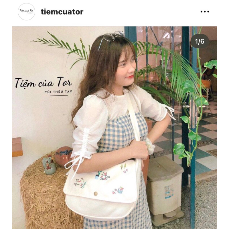 Túi Vải Tote Thêu Tay Phong Cách Vintage