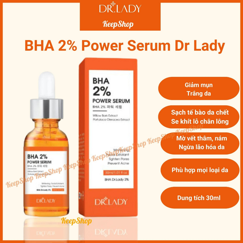 Bha 2% Power Serum Dr Lady Dưỡng Trắng Da Sạch Tế Bào Chết Se Khít Lỗ Chân Lông Mờ Thâm Nám, Giảm Mụn, Ngừa Lão Hóa 30Ml