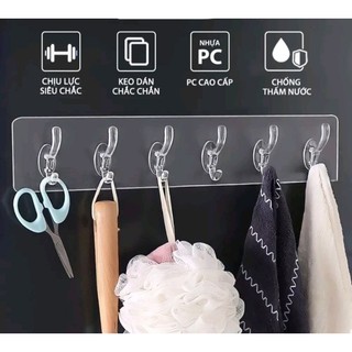 Móc treo dán tường 6 móc liền mạch trong suốt siêu dính