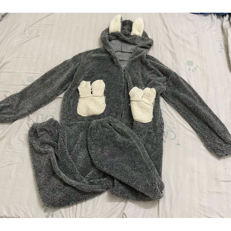 Pass bộ đồ ngủ lông thỏ xám freesize ulzzang đáng yêu