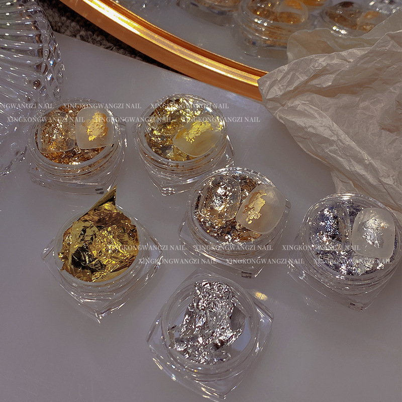 Giấy nhún bạc vàng nail Khổng Tước ẩn gel lấp lánh trang trí móng tay