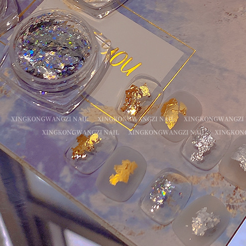 Giấy nhún bạc vàng nail Khổng Tước ẩn gel lấp lánh trang trí móng tay