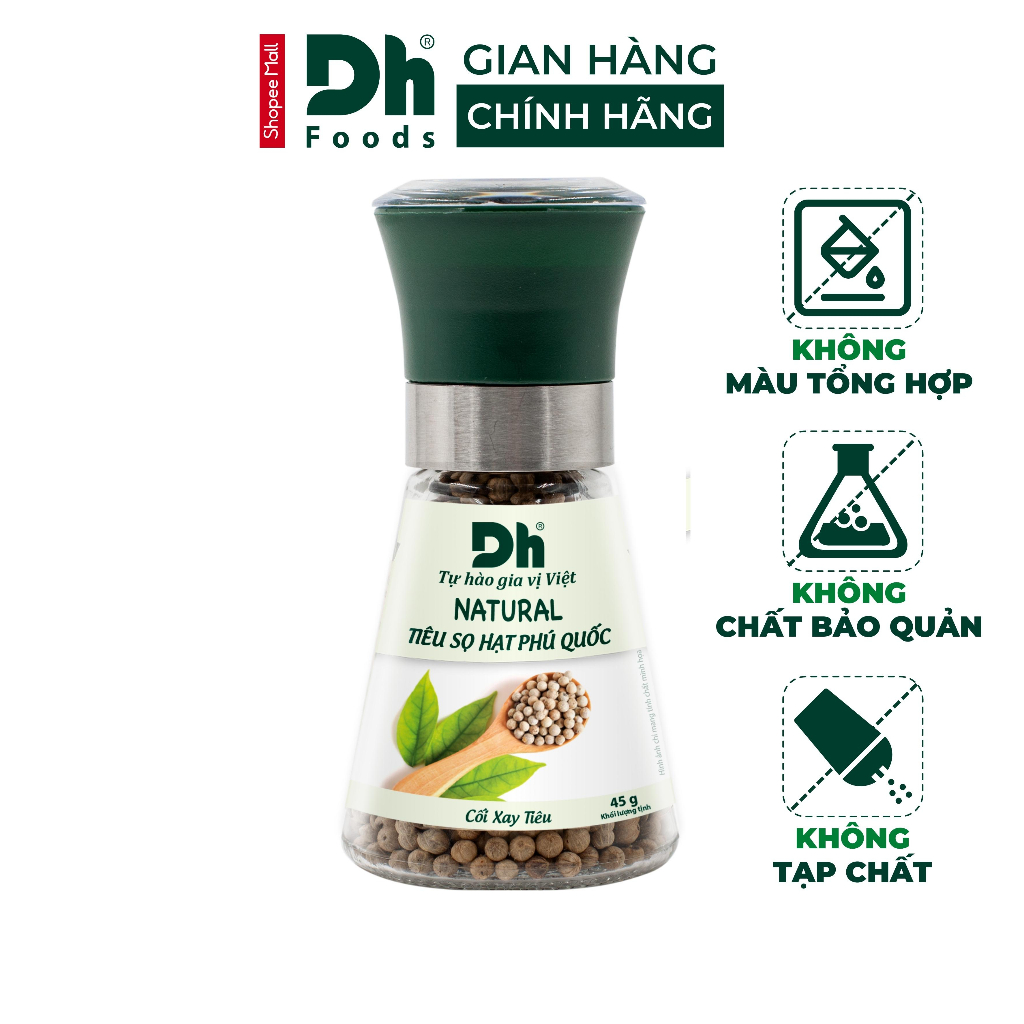 Tiêu sọ hạt Phú Quốc Natural DH Foods chế biến món ăn dạng cối xay 45gr - DHGVT50